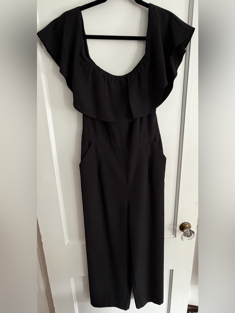 Banana Republic Black Off-Shoulder Wide-Leg Jumpsuit
